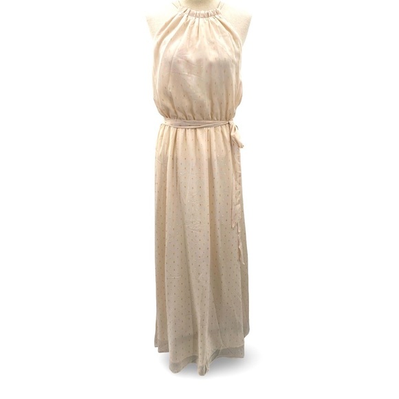 ModCloth Illuminated Elegance Cream + Metallic Chiffon Maxi Dress Size Large NWT - Picture 4 of 12
